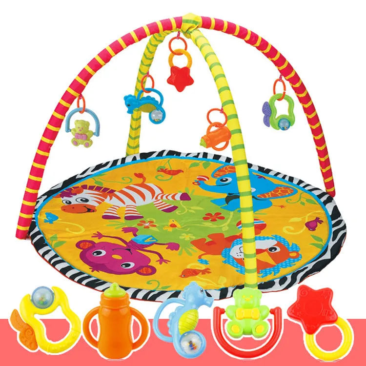 Velvet baby gymnastic rack play mat with animal design as crawling carpet