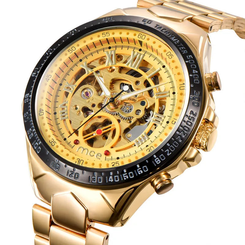 MCE men's explosion proof mechanical watch with a shock-resistant casing on a wrist, showing clear dial markings.