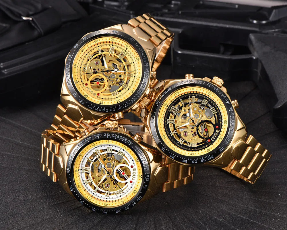 MCE men's explosion proof mechanical watch with a shock-resistant casing on a wrist, showing clear dial markings.