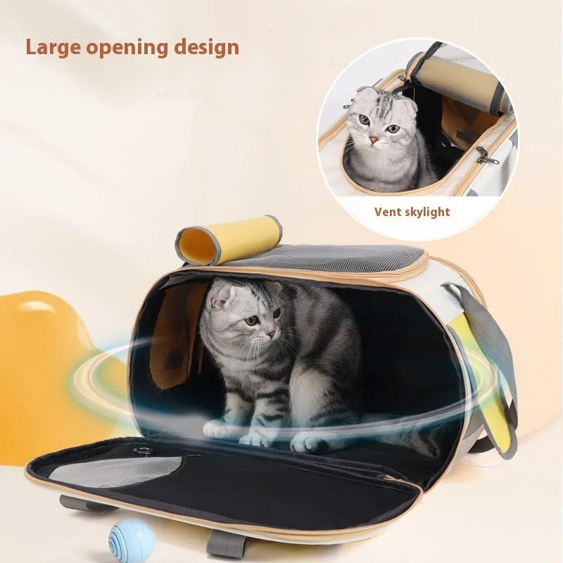 Large foldable single shoulder pet carrier bag in canvas material.