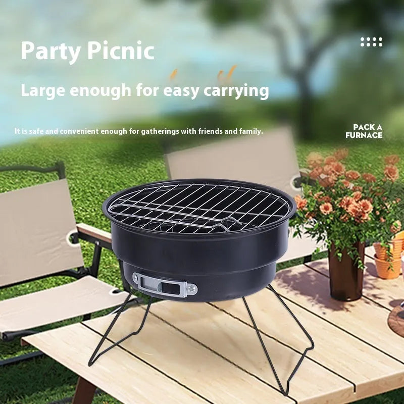Small folding round ice stove portable grill with mesh cooking surface and legs