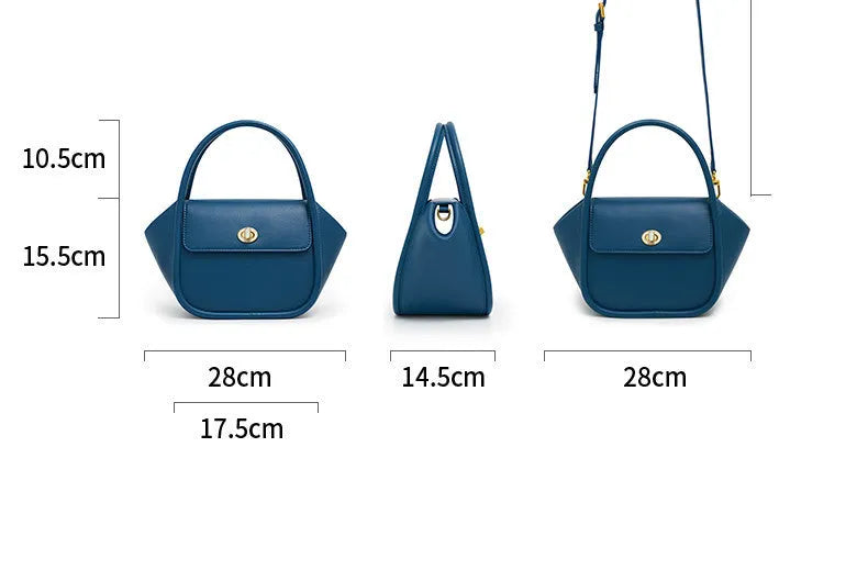 Women's leather cross-body wing bag with buckle closure in four colour options