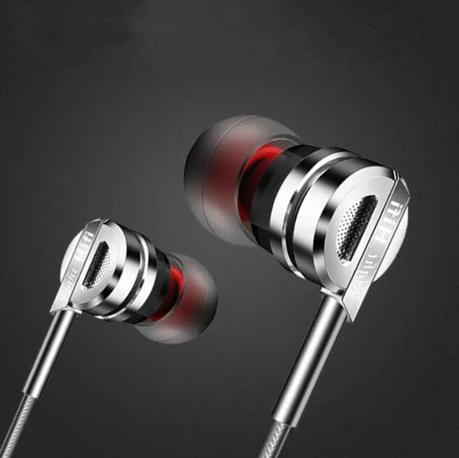 Black or silver metal in-ear HIFI headphones with inline microphone and controls on cable.