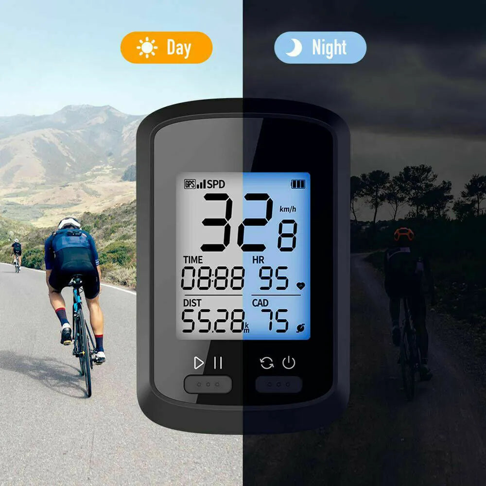 Black waterproof plastic bicycle stopwatch with digital display and clip mounting system