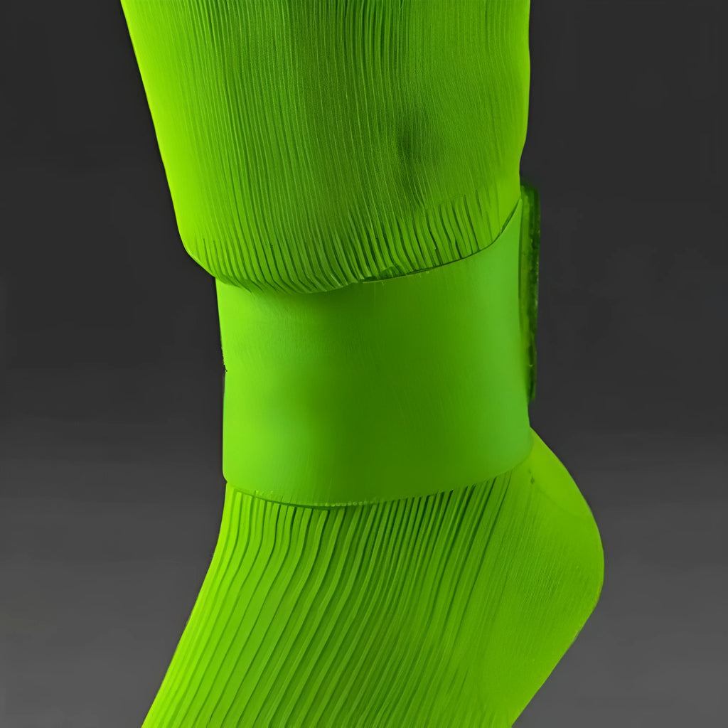 Rubber shin guard retention tape belt for football and cycling sports, shown in red.