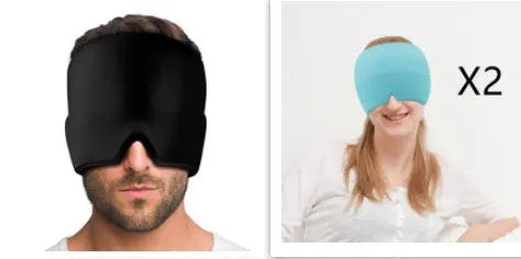 Black elastic cloth gel eye mask for headache relief showing adjustable design