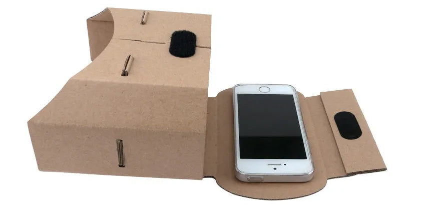 Carton virtual reality glasses for smartphones with 4-6 inch screens showing foldable paper construction