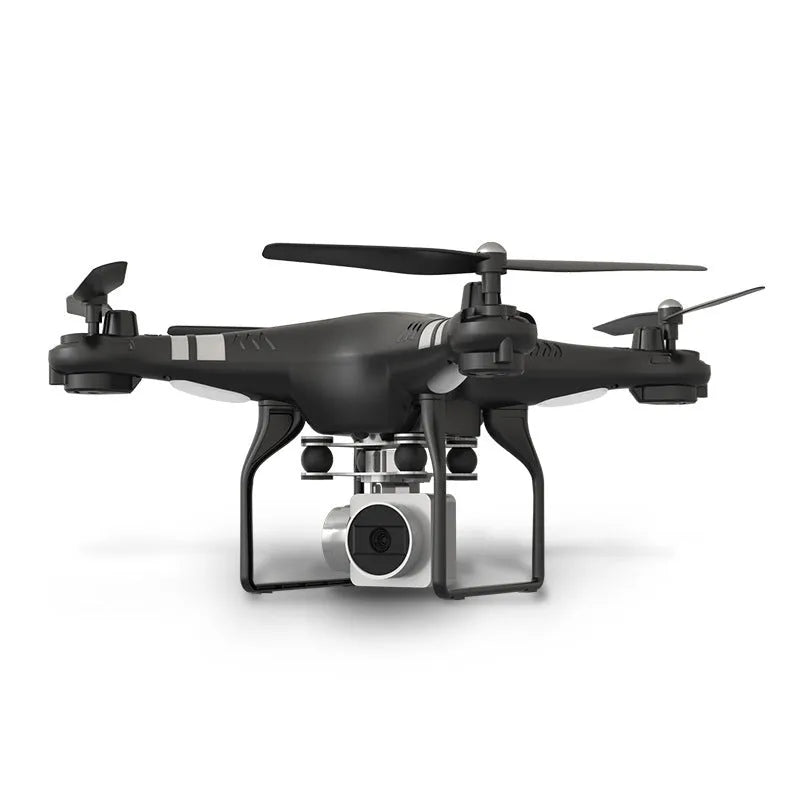 Black HD aerial photography drone with remote control handle showing maximum altitude above 120 metres