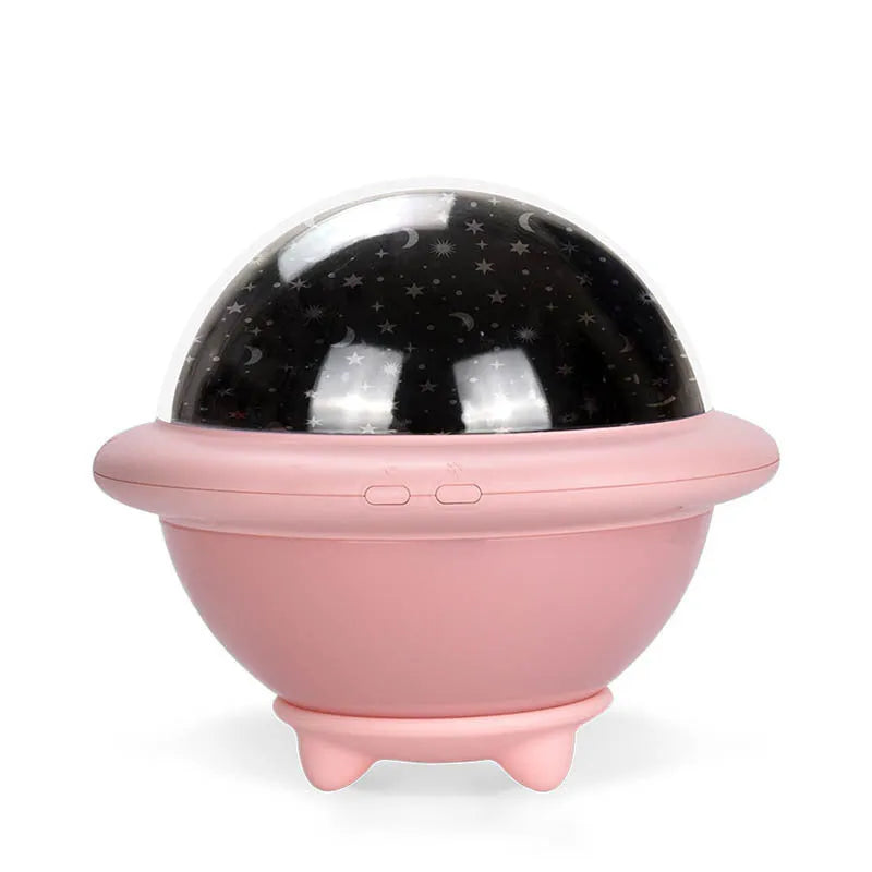 UFO shaped plastic LED night light projecting starry sky effect available in pink white and green