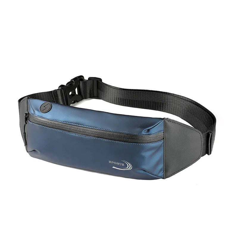 Men's blue waterproof waist bag made of Derm Oxford polyester with dimensions 45cm by 10cm.