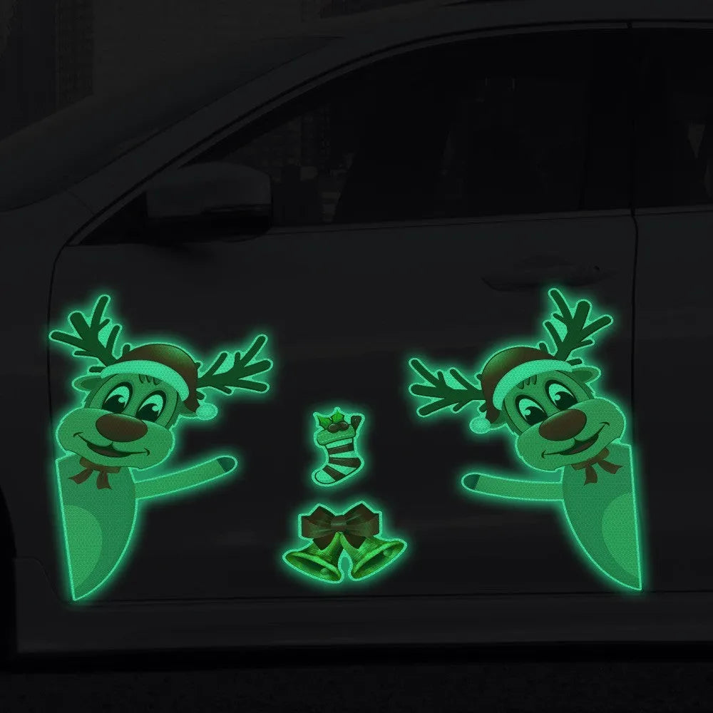 Cartoon Christmas elk bell design magnetic car bumper sticker with luminous reflective finish.