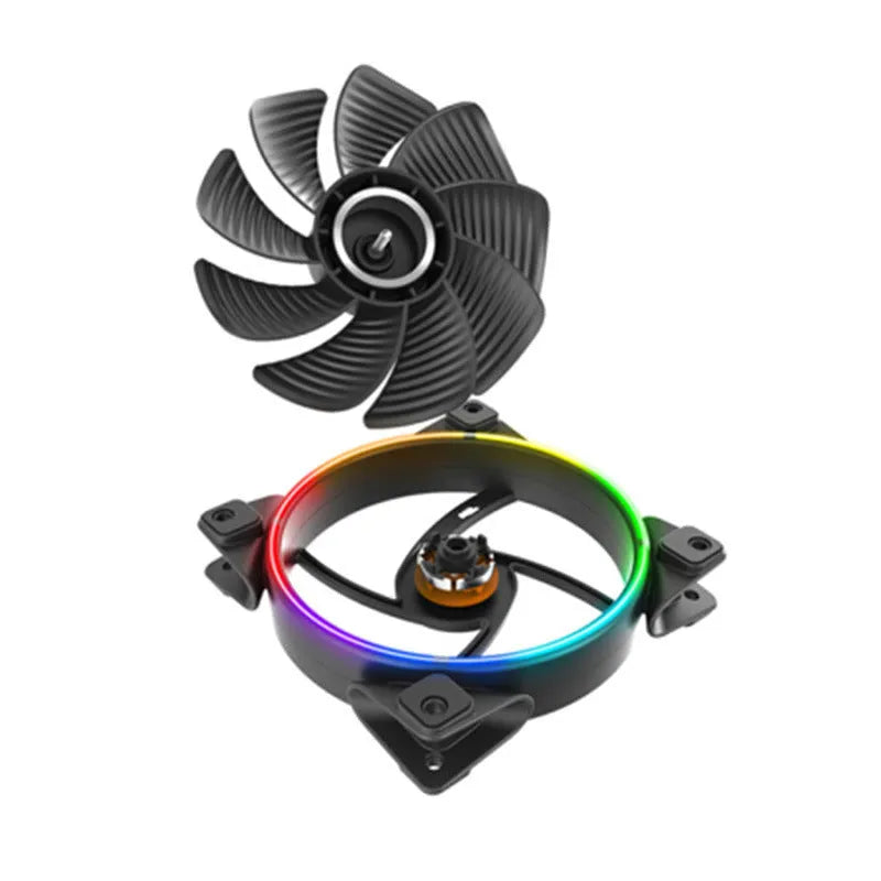 Set of three black 120mm RGB cooling fans for a PC case.