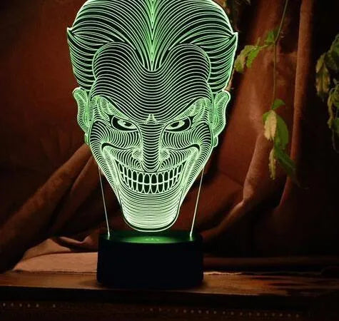 USB-powered 3D LED mood lamp with remote control showing seven colour options