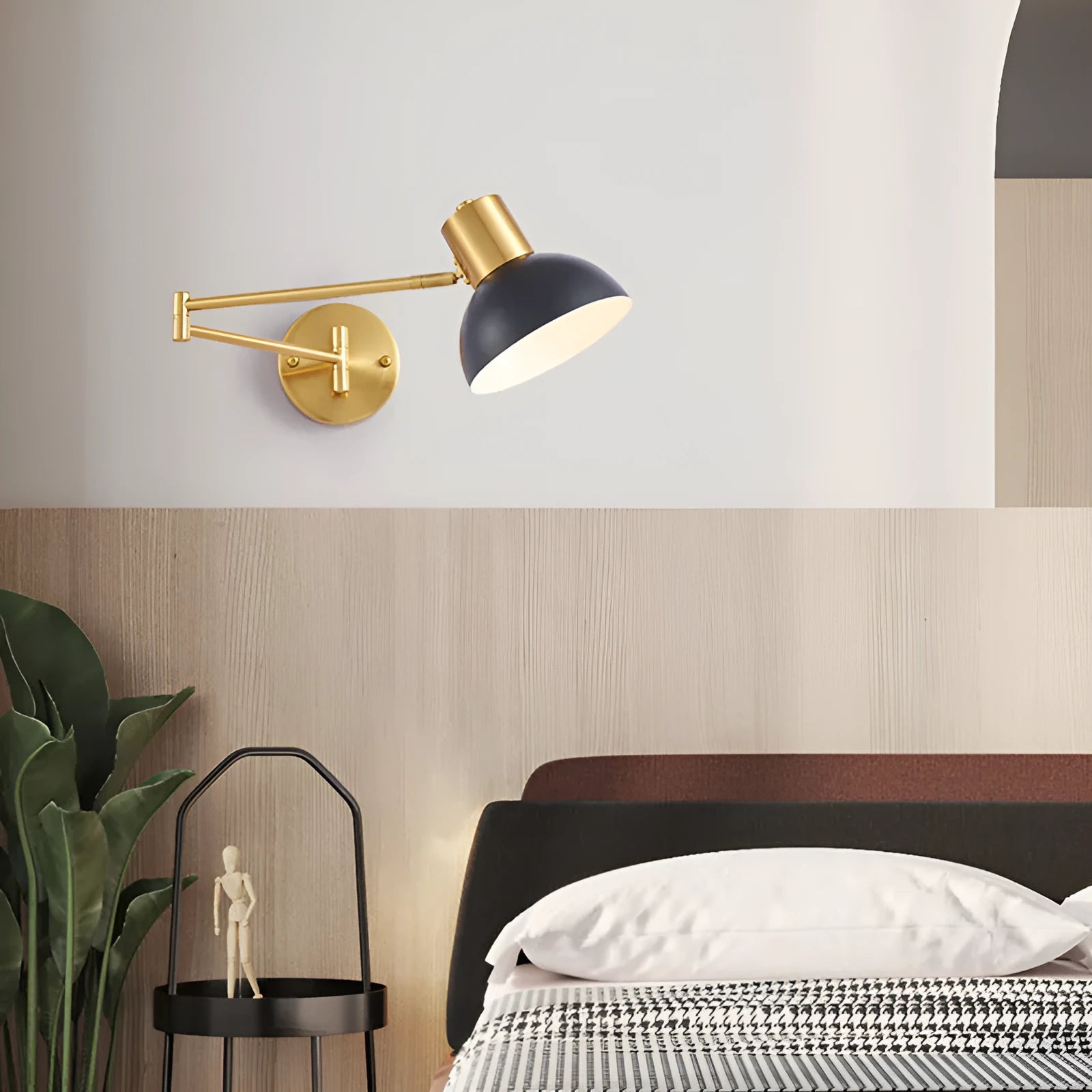 Modern minimalist double-section rocker arm wall lamp in adjustable position