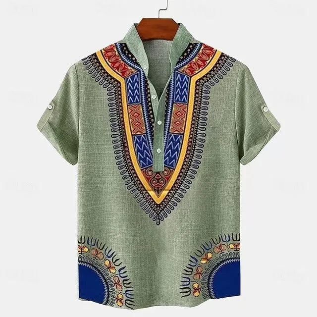 Men's striped casual linen-style shirt with personalised buttons in a loose fit.