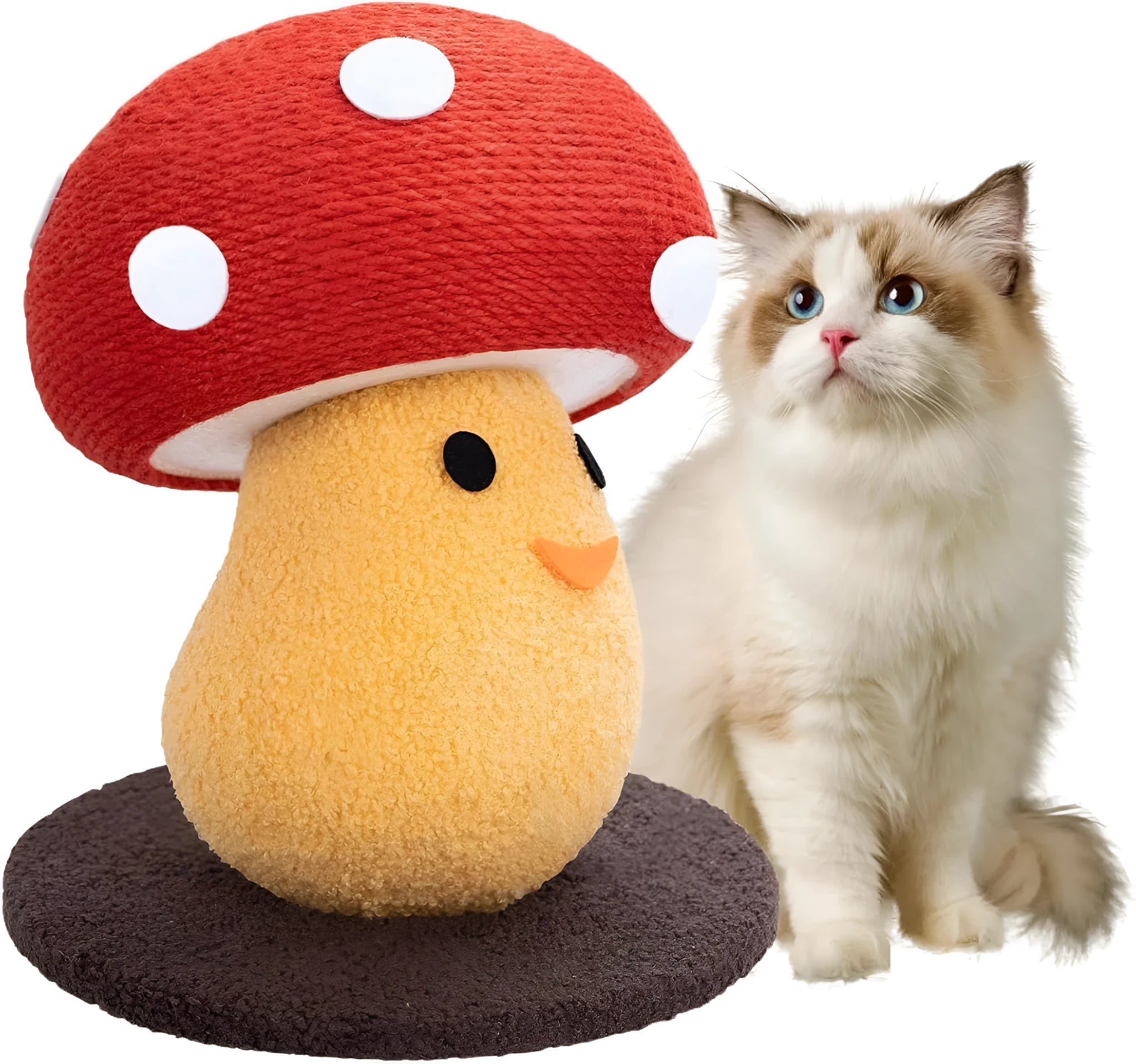 Foldable accordion design cat scratcher that converts to round cardboard bed, mushroom shape