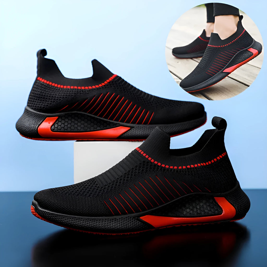 Men's mesh slip-on sneakers with striped design and flyknit upper in three colour options