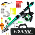 Children's fishing rod set with pole and wheel in blue, green, red or yellow colours with accessory box