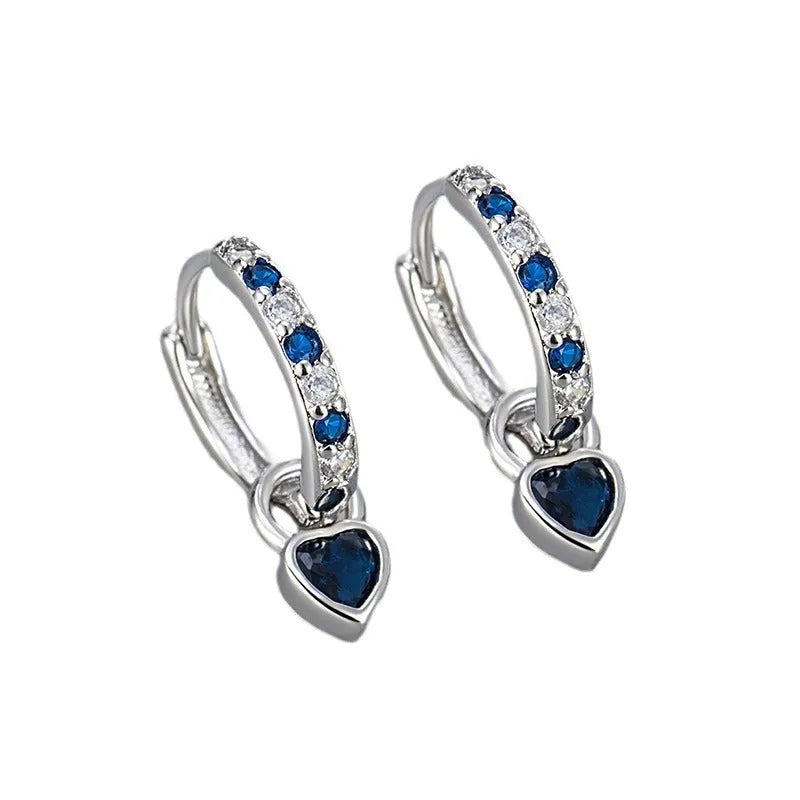 Women's heart-shaped zircon earrings with coloured gemstones in gold or white gold finish