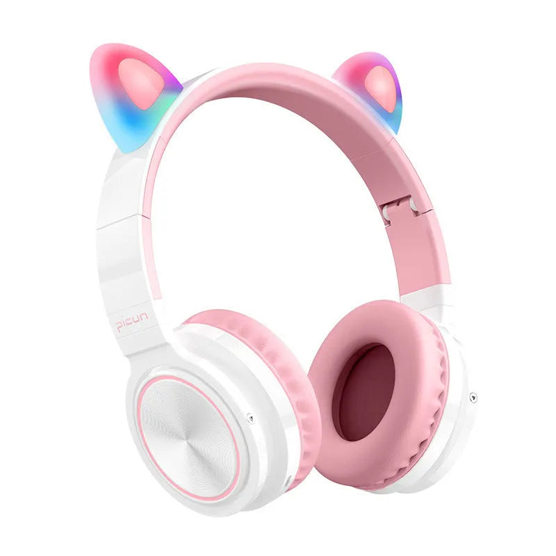 Pink and white wireless Bluetooth headset with over-ear design and 40mm speakers