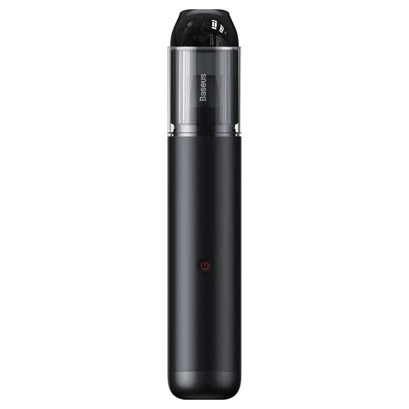 Black BASEUS A3 wireless car vacuum cleaner with cylindrical design and Type-C charging port.