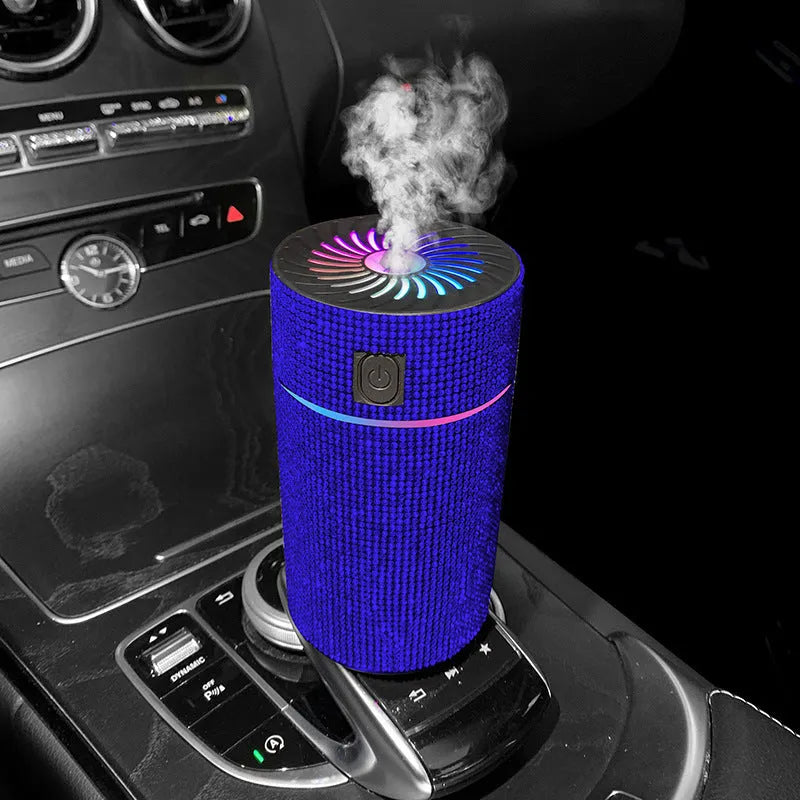Car mounted USB humidifier with diamond crystal water tank in various colour options