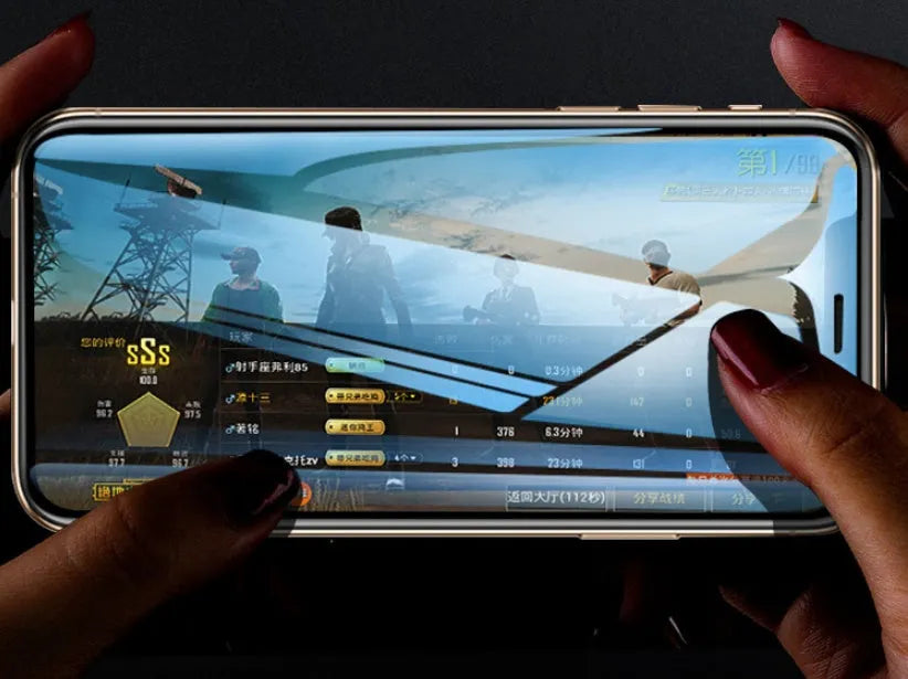 Samsung Galaxy tempered glass screen protector showing full coverage and anti-fingerprint surface.