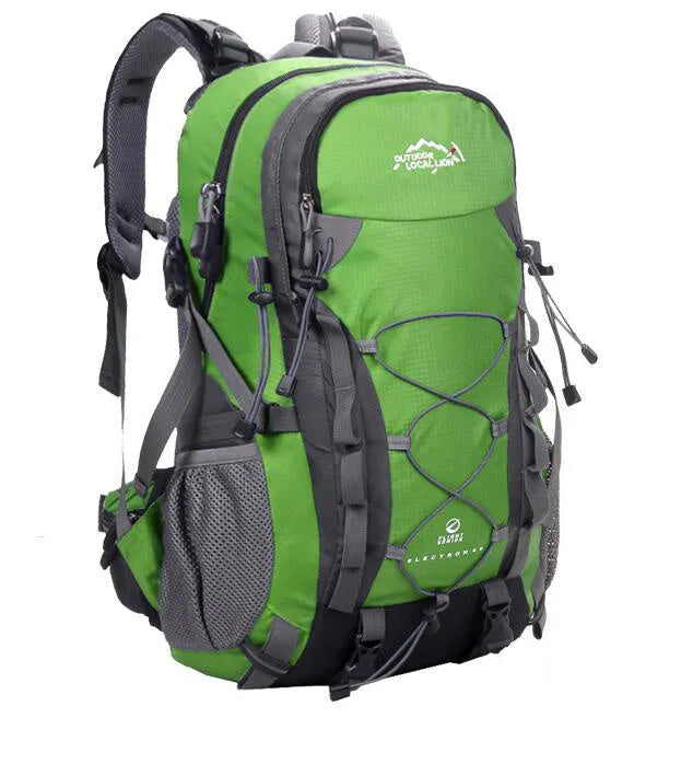 Green polyester outdoor sports backpack with 32cm width 50cm height dimensions for running hiking camping