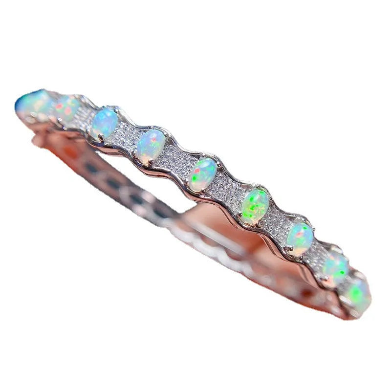 925 sterling silver opal bracelet with white gold plating in platinum colour for women