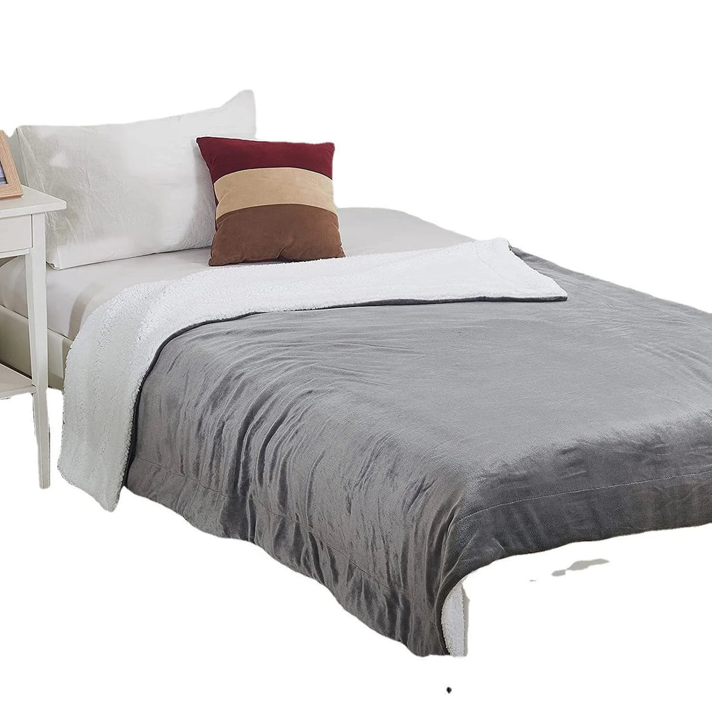 USB electric heating blanket in grey colour showing 70x100cm dimensions and flannel fabric texture