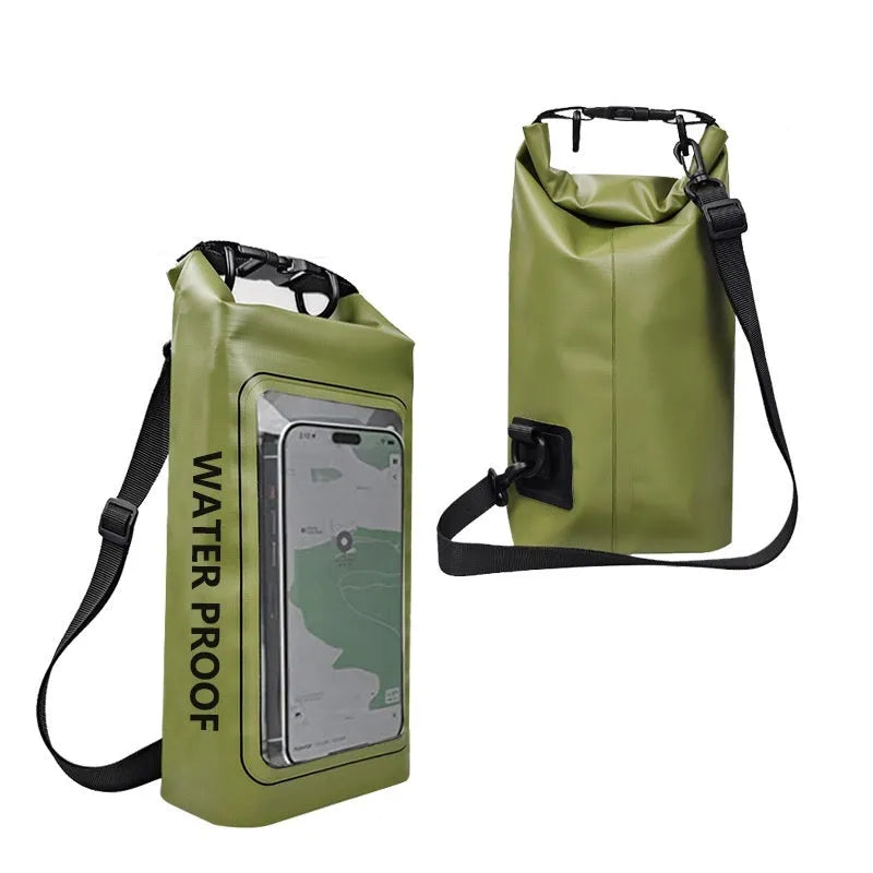 2L waterproof crossbody phone bag made of 500D PVC mesh in black for swimming and diving
