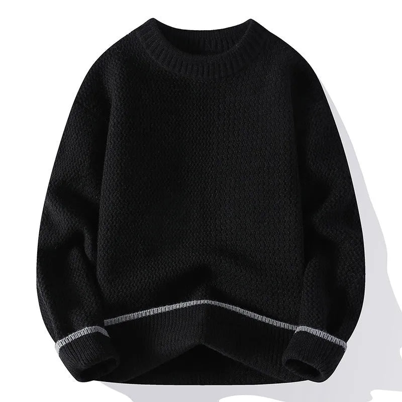 Men's grey casual pullover sweater with crew neck and long sleeves