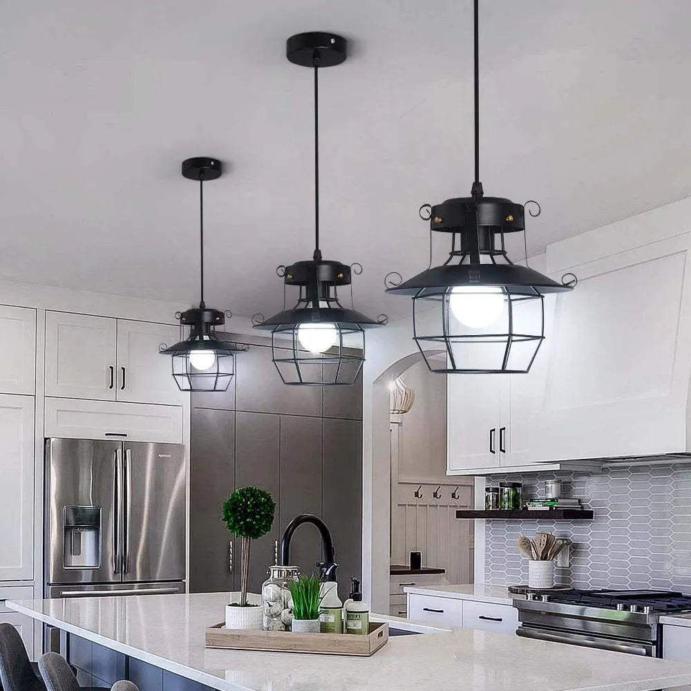 American retro-style single-head iron droplight with a lantern-shaped shade.