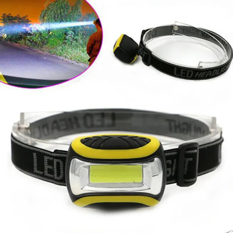 Yellow plastic three-speed COB LED headlamp for outdoor night riding and work light.