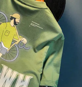 Green men's loose fit t-shirt with a literary print on the front.