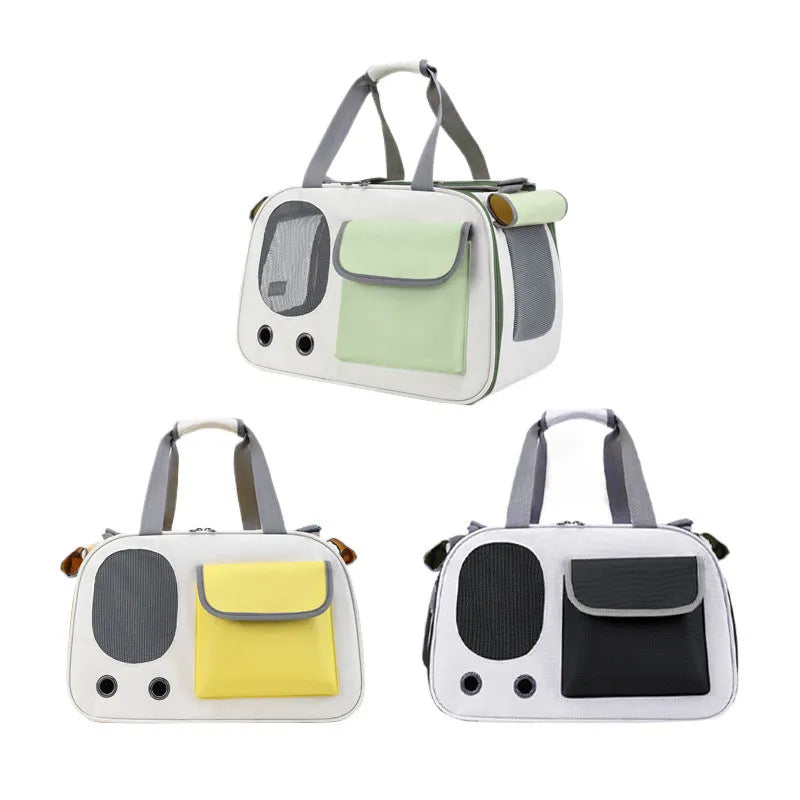 Large foldable single shoulder pet carrier bag in canvas material.
