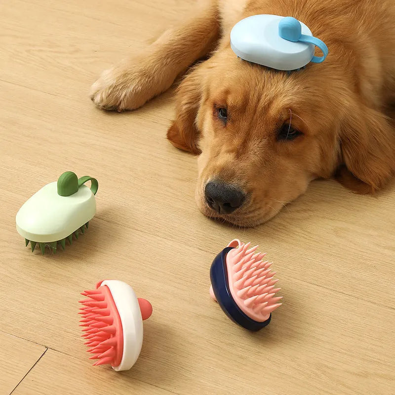 Soft silicone pets hair remover comb and shampoo massage brush handheld grooming tool in blue colour