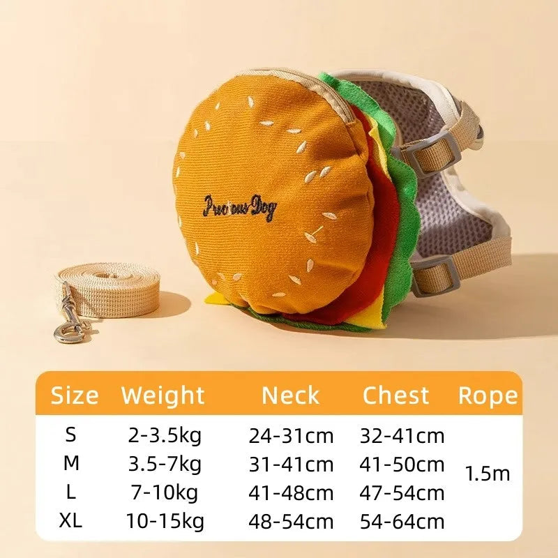 Cartoon hamburger design adjustable escape-proof vest leash for a dog