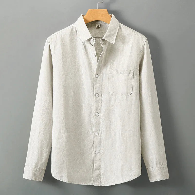 Chinese style linen long sleeve cardigan shirt in solid colour for sun protection