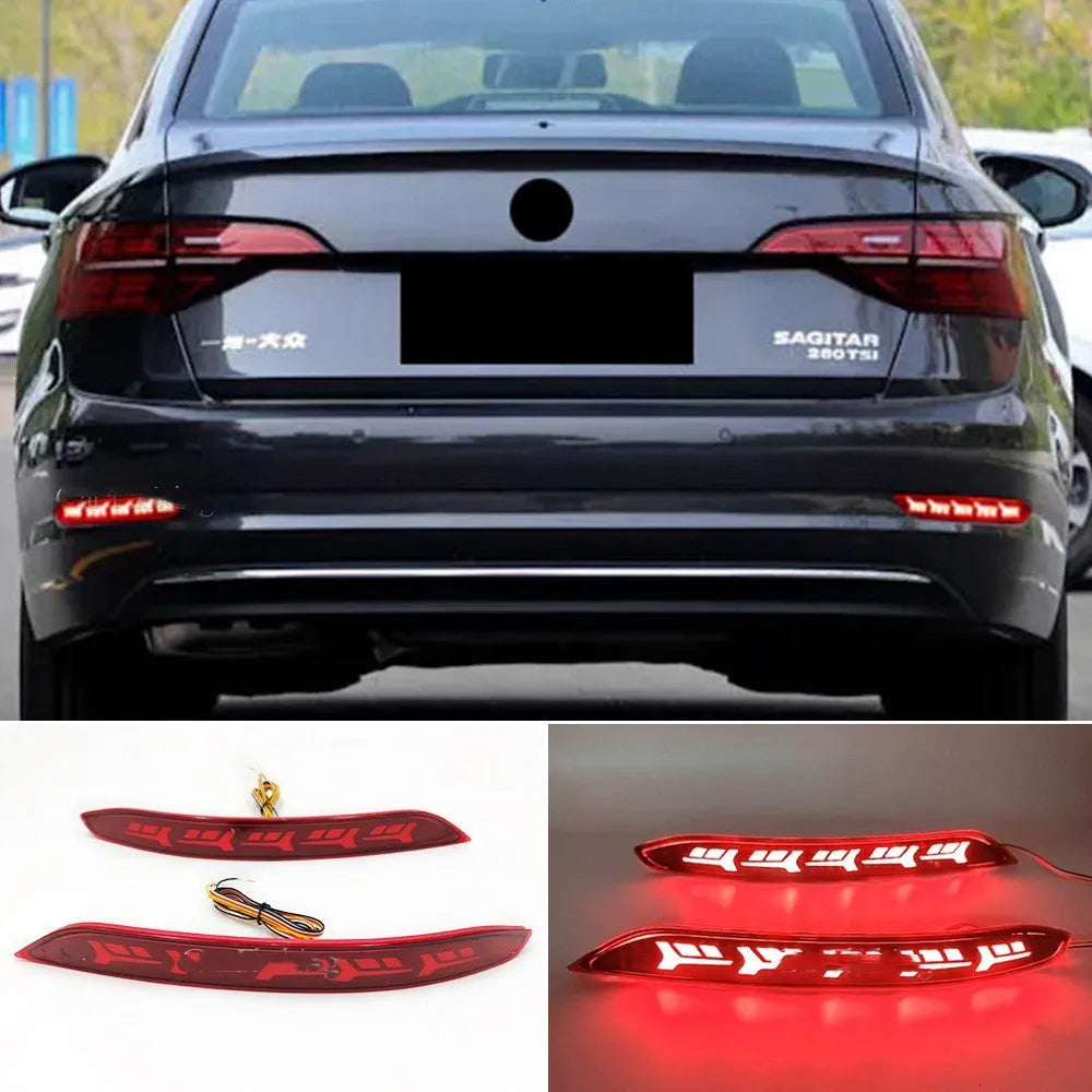 Volkswagen Sagitar rear bumper light with flowing water LED pattern for brake and turn signals.