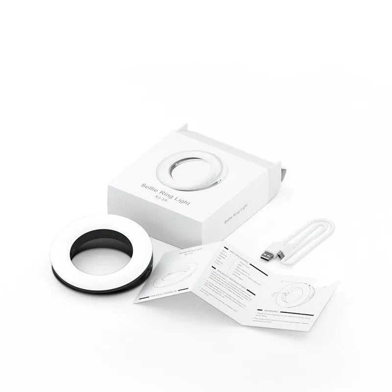 Black LED ring light for mobile phone photography with USB cable