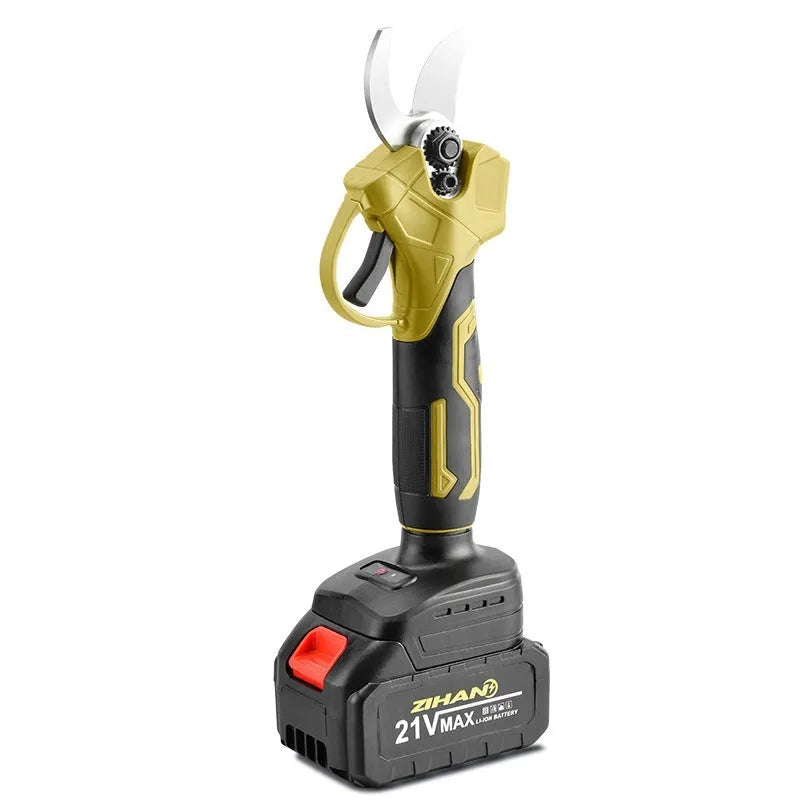 Wireless electric pruning knife with plastic storage case, two lithium batteries, and UK mains charger