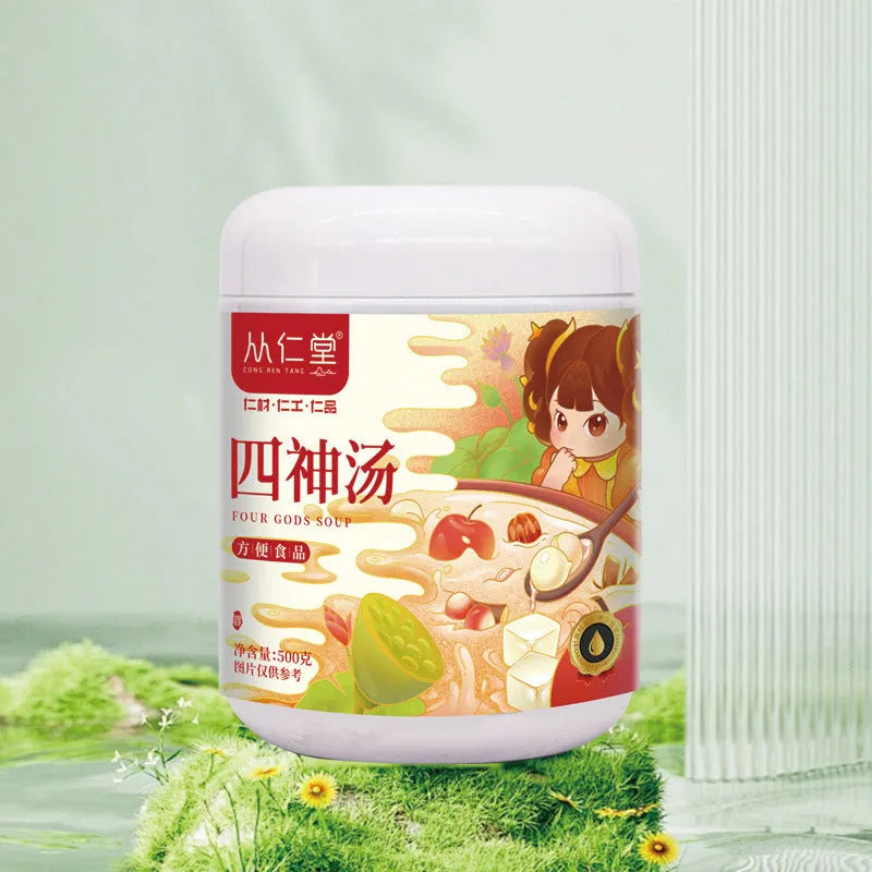 Box of children's spleen and stomach health tea with 12 individual 100ml bags containing lotus seed, poria, and yam