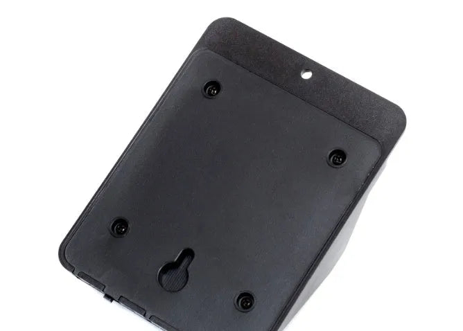 Four solar-powered LED outdoor sensor lights with wall mounting hardware