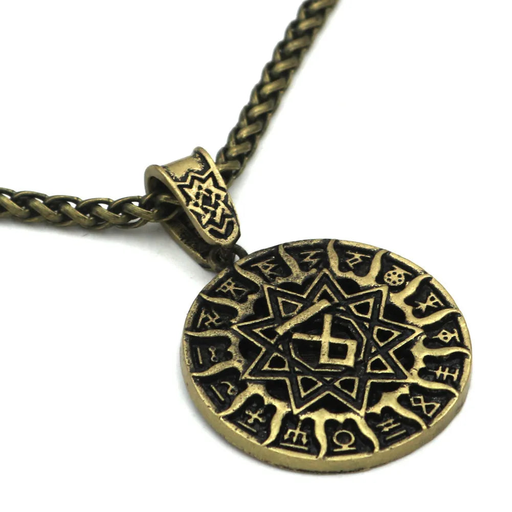 Lunavin ODing logo pendant necklace in antique silver on a snake bone chain with a leather rope alternative.