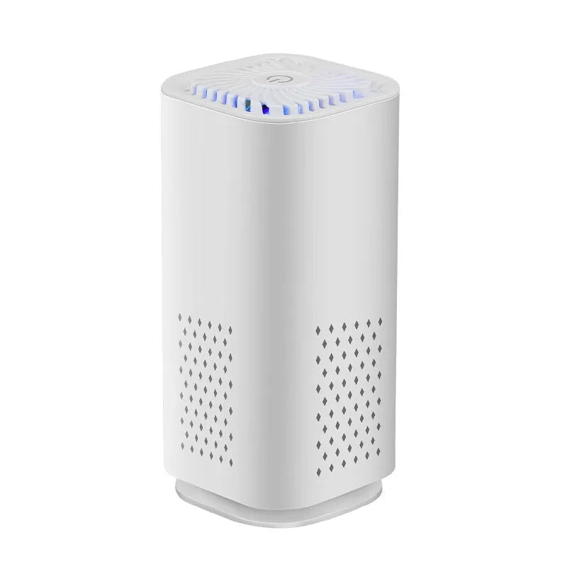 USB mini car air purifier in black or white colour for small spaces