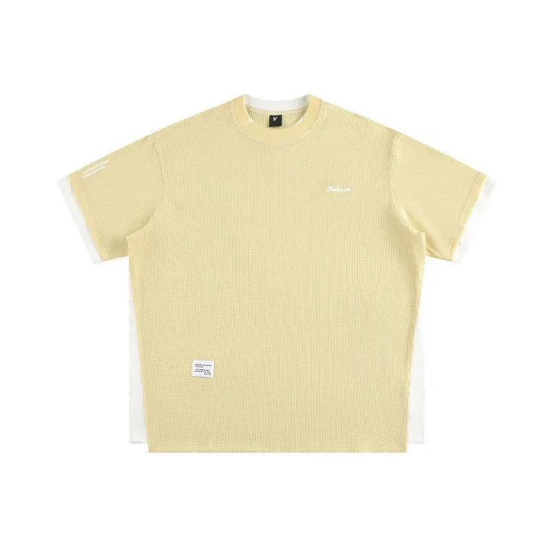 Retro alphabet embroidered waffle knit T-shirt in loose-fitting casual style