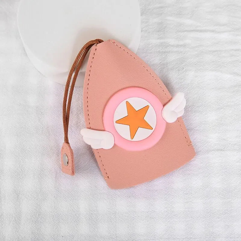 Cartoon PU leather pull-out car key case measuring 14 x 7.5cm with colourful designs