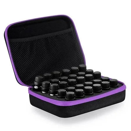 Red EVA essential oil storage bag with 30 compartments for 15ml bottles, wall-mounted organiser