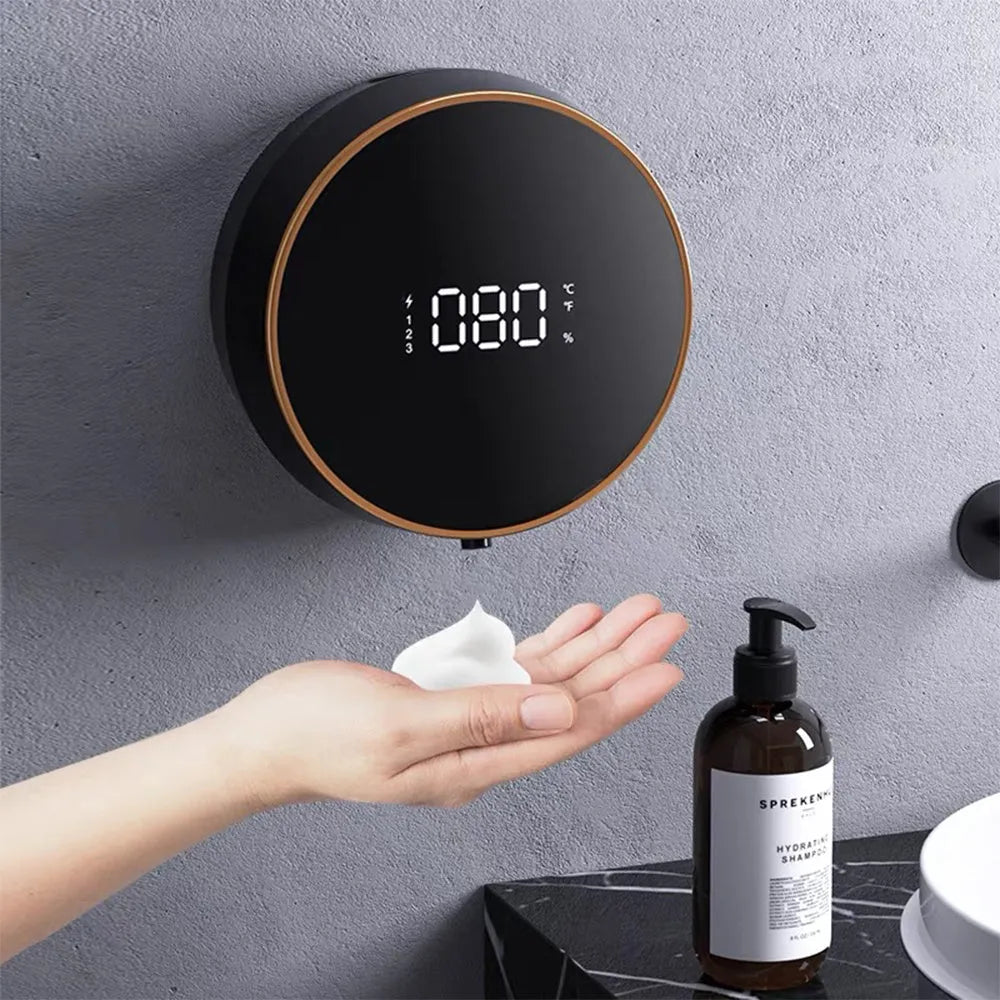 Black and white wall mounted automatic foam dispenser with USB charging port